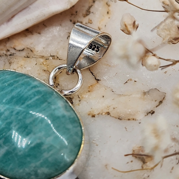 Natural Amazonite and Charoite Stones Silver 925 Pendant - Picture 4 of 5